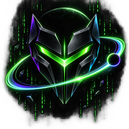 Orbit AI guardian with a neon visor and planetary ring
